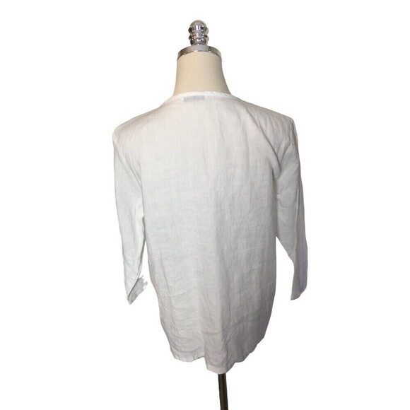 Russ Berens Size Extra Small Top White Long Sleeve Lagenlook Linen Lace Trim XS - Picture 2 of 8
